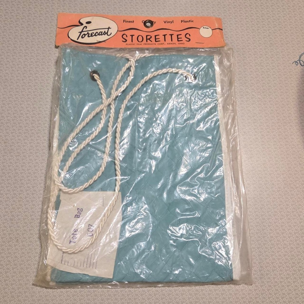 Vintage 1960s Forecast Storettes Quilted Vinyl Storage Bag Blue White Retro NOS